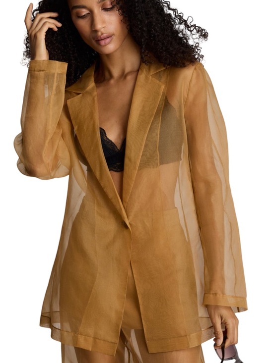 Kenneth Cole Jackets & Blazers - Kenneth Cole Sheer Organza Beige Blouse Wedding Guest Cocktail Shawl